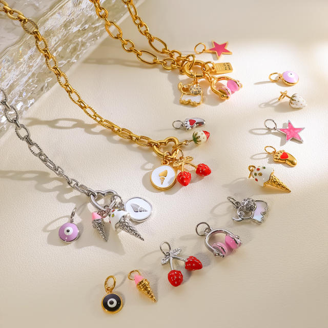 Creative Oil Dripping Colorful Stereo DIY Pendant Stainless Steel Plated 18K Gold Small Pendant Collection