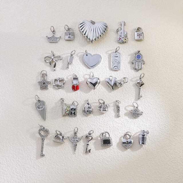 Hot-Selling Silver Life Series Stainless Steel Key Lock Love Phone Crown Jewelry Accessories Pendant