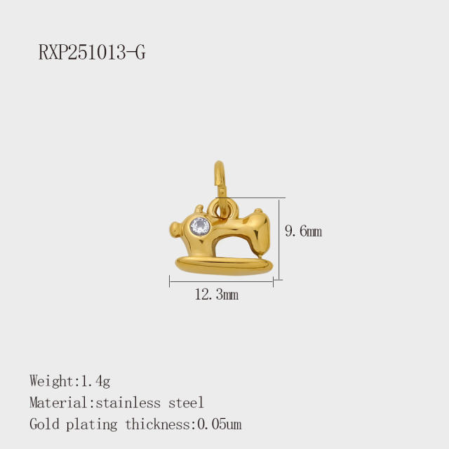 Fashion Life Elements DIY Comb Phone Fork Diamond Pendant Accessories Stainless Steel Gold-Plated 18K Pendant