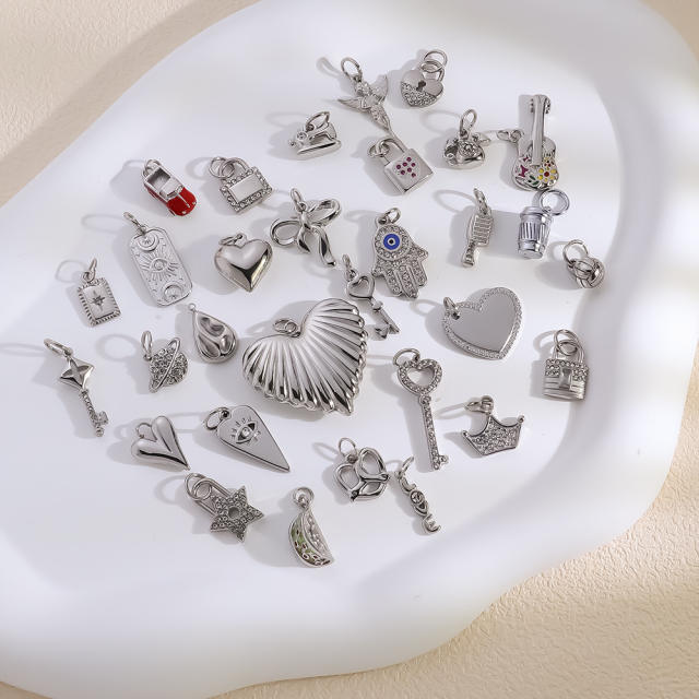 Hot-Selling Silver Life Series Stainless Steel Key Lock Love Phone Crown Jewelry Accessories Pendant