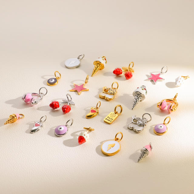 Creative Oil Dripping Colorful Stereo DIY Pendant Stainless Steel Plated 18K Gold Small Pendant Collection