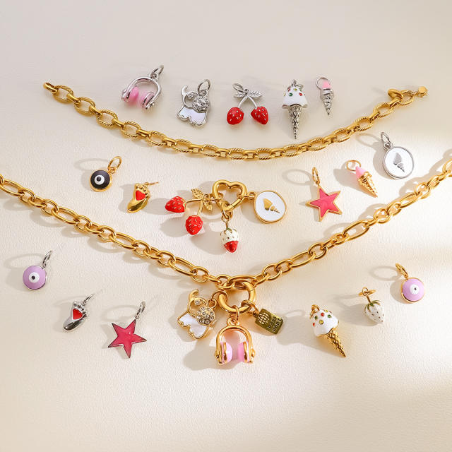 Creative Oil Dripping Colorful Stereo DIY Pendant Stainless Steel Plated 18K Gold Small Pendant Collection