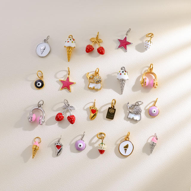 Creative Oil Dripping Colorful Stereo DIY Pendant Stainless Steel Plated 18K Gold Small Pendant Collection