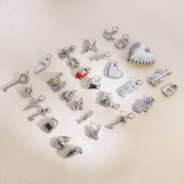Hot-Selling Silver Life Series Stainless Steel Key Lock Love Phone Crown Jewelry Accessories Pendant