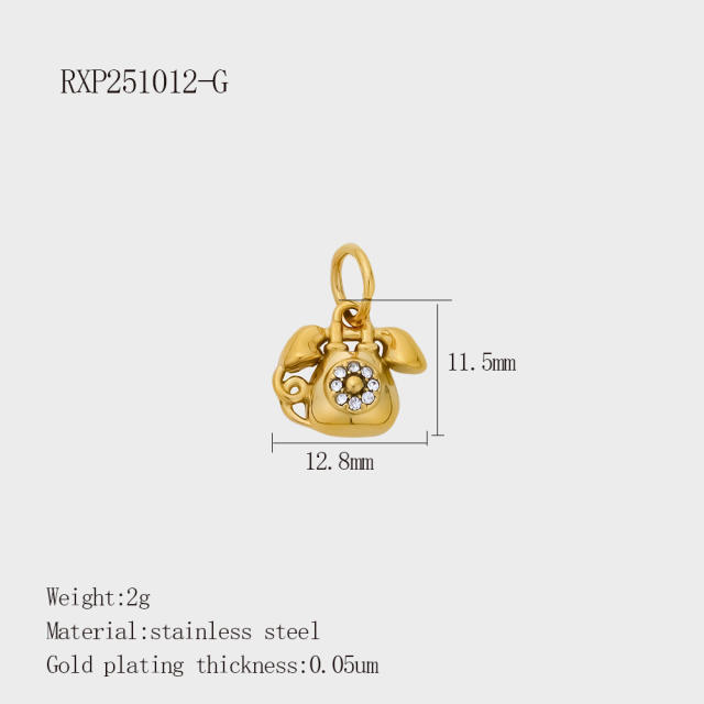 Fashion Life Elements DIY Comb Phone Fork Diamond Pendant Accessories Stainless Steel Gold-Plated 18K Pendant