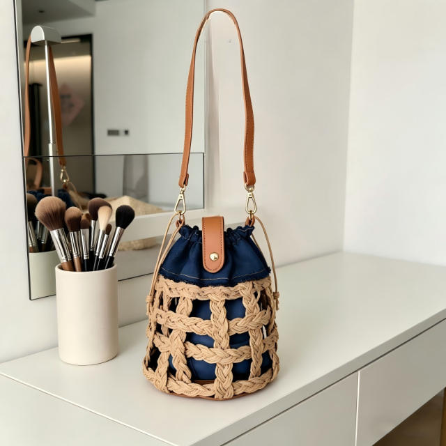 Summer holiday demin fabric women busket bag shoulder bag beach bag