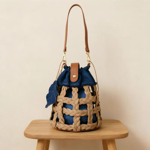 Summer holiday demin fabric women busket bag shoulder bag beach bag