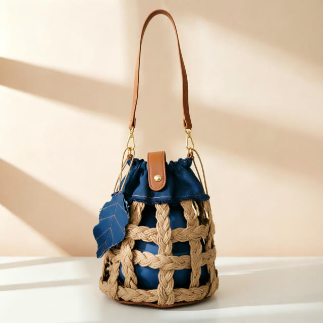 Summer holiday demin fabric women busket bag shoulder bag beach bag