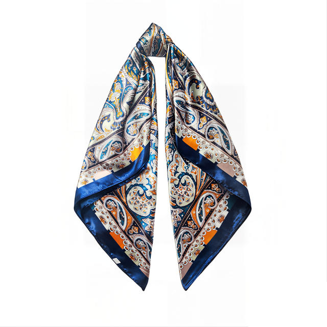 Vintage satin square scarf for women 90cm paisley pattern headscarf