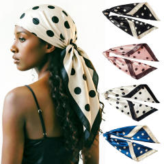 90cm Headscarf for Women Polka Dot imitation Silk Scarf satin square scarf