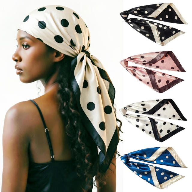 90cm Headscarf for Women Polka Dot imitation Silk Scarf satin square scarf