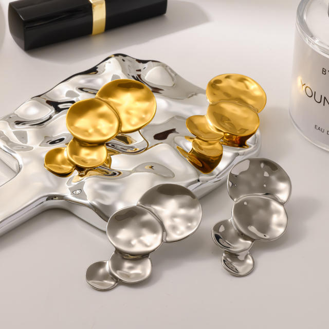 New Round Water Drop Earrings Exaggerated stainless steel earrings