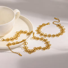 Personality easy match hollow out butterfly bow stainless steel necklace bracelet set