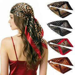 90cm Headscarf for Women Leopard Print imitation Silk Scarf square scarf