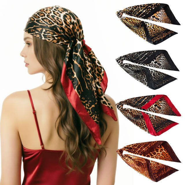 90cm Headscarf for Women Leopard Print imitation Silk Scarf square scarf