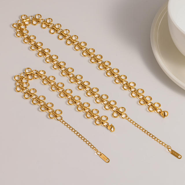 Personality easy match hollow out butterfly bow stainless steel necklace bracelet set