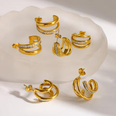 Fashion Diamond-Encrusted C-Shaped Stainless Steel Earrings