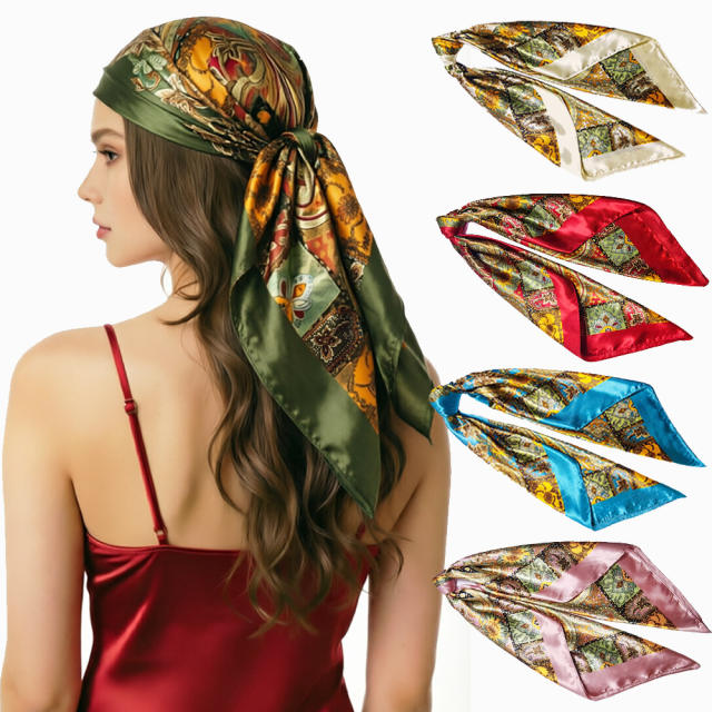 Paisley imitation Silk Scarf 90cm Women's satin Headscarf Wholesale