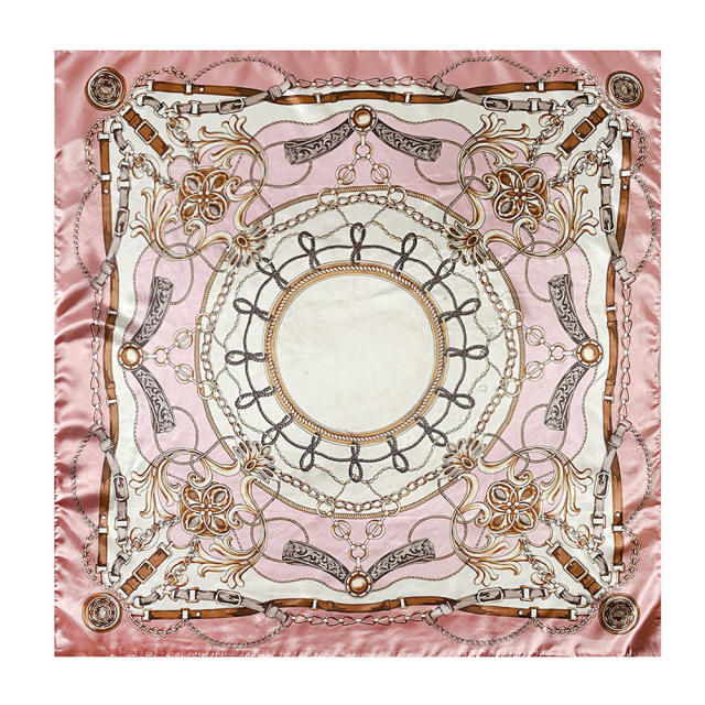 Vintage flower pattern 90cm satin sqaure scarf headscarf for women