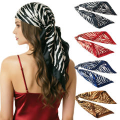 90cm classic zebra pattern satin scarf square headscarf for women