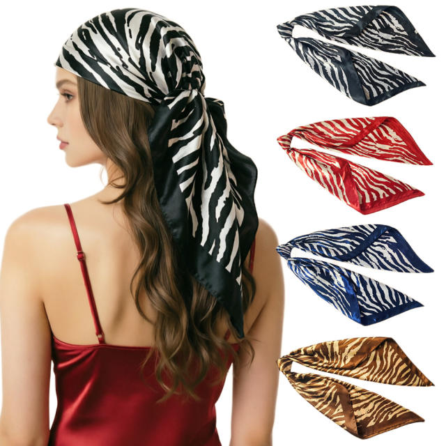 90cm classic zebra pattern satin scarf square headscarf for women