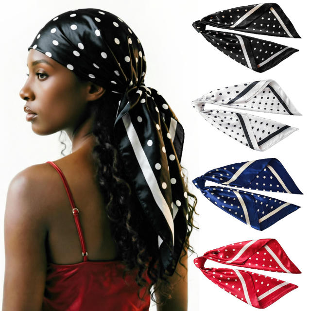 Polka Dot Printed Headscarf Women's imitation Silk Scarf 90cm sqaure scarf