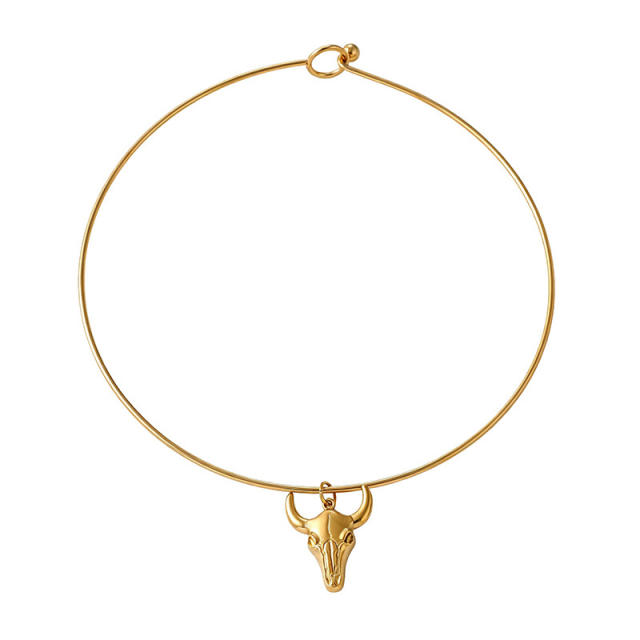 Personalized stainless Steel necklace choker Bull Head Cross Heart Pendant Choker Wholesale