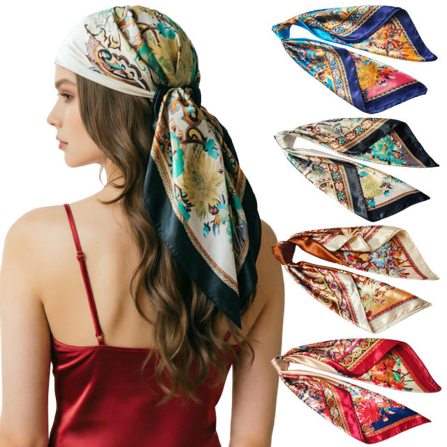 Cashew Pattern imitation Silk Scarf 90cm Headscarf for Women satin square scarf