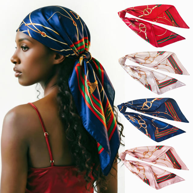 90cm chain pattern satin scarf headscarf for women