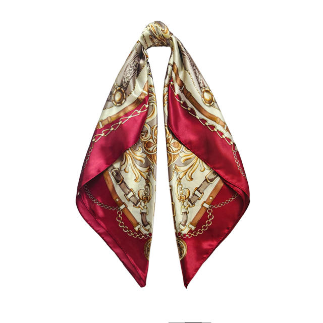 Vintage flower pattern 90cm satin sqaure scarf headscarf for women