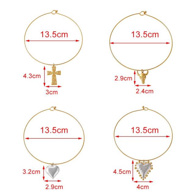 Personalized stainless Steel necklace choker Bull Head Cross Heart Pendant Choker Wholesale