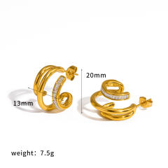 Fashion Diamond-Encrusted C-Shaped Stainless Steel Earrings