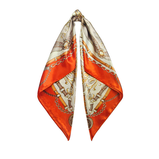 Vintage flower pattern 90cm satin sqaure scarf headscarf for women