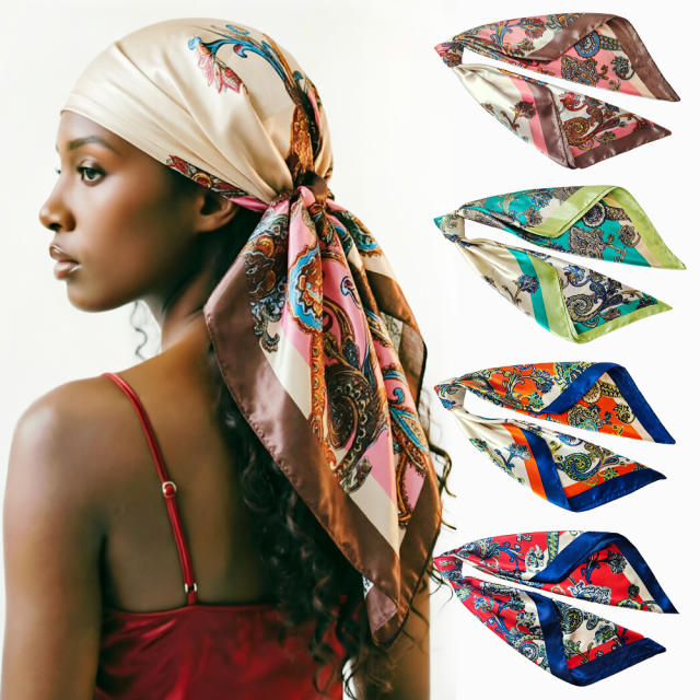 Vintage classic paisley pattern print 90cm square scarf satin headscarf