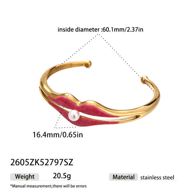 Exaggerated Baroque pink color enamel Bracelet for Women stainless steel bangle