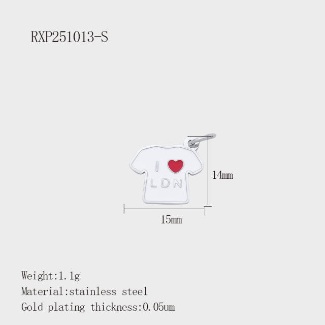 Personalized Fashion Heart Flag Clothes Stainless Steel Plated 18K Gold DIY Pendant Jewelry Pendant