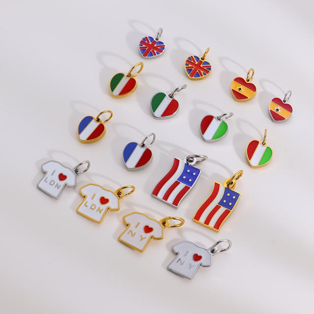 Personalized Fashion Heart Flag Clothes Stainless Steel Plated 18K Gold DIY Pendant Jewelry Pendant