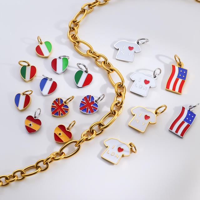 Personalized Fashion Heart Flag Clothes Stainless Steel Plated 18K Gold DIY Pendant Jewelry Pendant