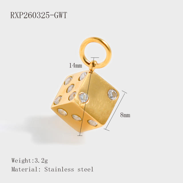 Stainless Steel Lucky Card Dice Four-Leaf Clover Graduation Cap Pendant DIY Pendant Vacuum Electroplating 18K Gold
