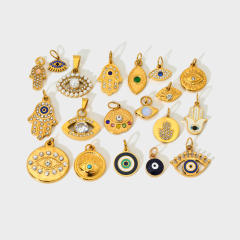 DIY Necklace Pendant Accessories Inlaid with Pearl Zircon Stainless Steel Plated 18K Gold evil Eye Pendant