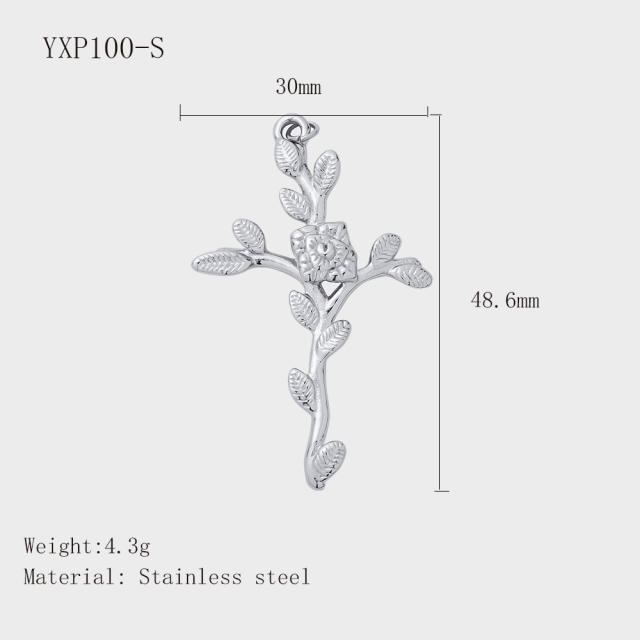 Hot Selling Silver Plant Series Flower Style Stainless Steel Jewelry Accessories DIY Necklace Bracelet Pendant