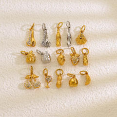 18K Gold-Plated Color-Preserving Micro-Inlaid Diamond Cake Strawberry Nut Cola Pendant DIY Stainless Steel Pendant Wholesale