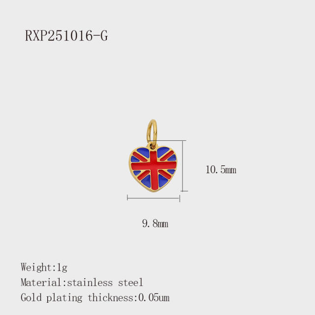 Personalized Fashion Heart Flag Clothes Stainless Steel Plated 18K Gold DIY Pendant Jewelry Pendant