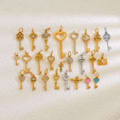 Collection of Various Diamond-Encrusted Stainless Steel Key Pendant Accessories DIY Keychain Charms Wholesale Jewelry