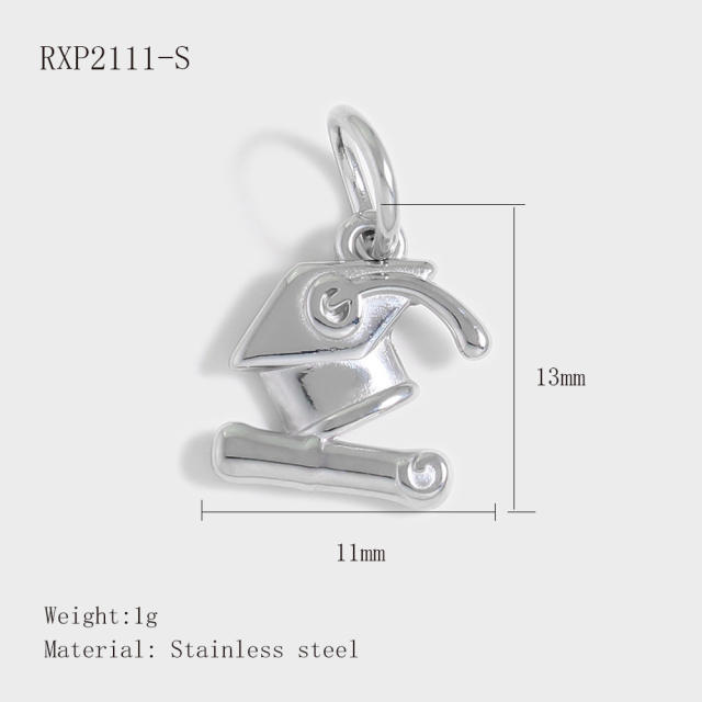 Stainless Steel Lucky Card Dice Four-Leaf Clover Graduation Cap Pendant DIY Pendant Vacuum Electroplating 18K Gold