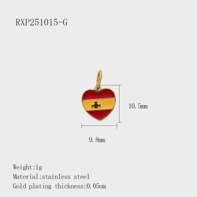 Personalized Fashion Heart Flag Clothes Stainless Steel Plated 18K Gold DIY Pendant Jewelry Pendant