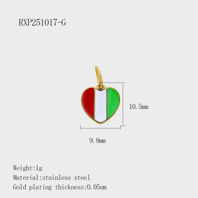 Personalized Fashion Heart Flag Clothes Stainless Steel Plated 18K Gold DIY Pendant Jewelry Pendant