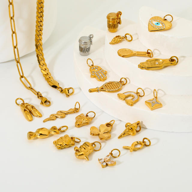 Stainless Steel 18K Gold-Plated Color-Preserving DIY  Palm Racket Coffee Cup Pendant Wholesale