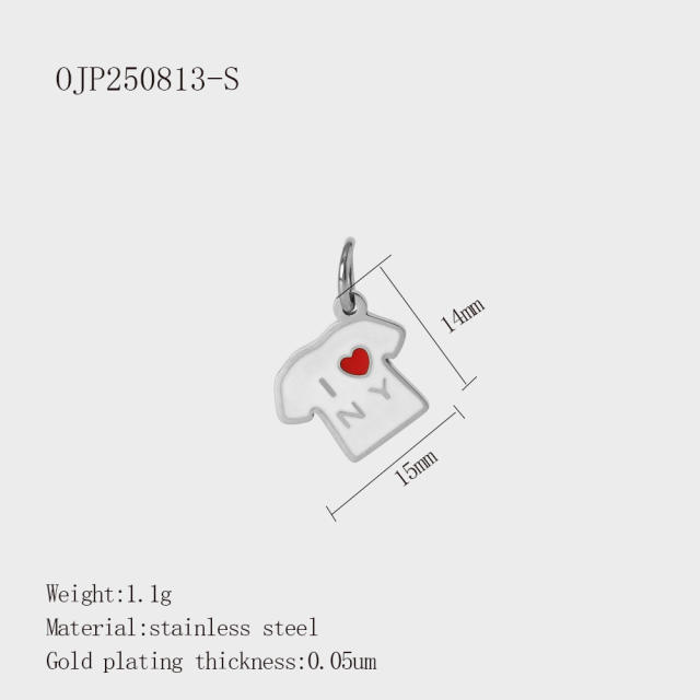 Personalized Fashion Heart Flag Clothes Stainless Steel Plated 18K Gold DIY Pendant Jewelry Pendant
