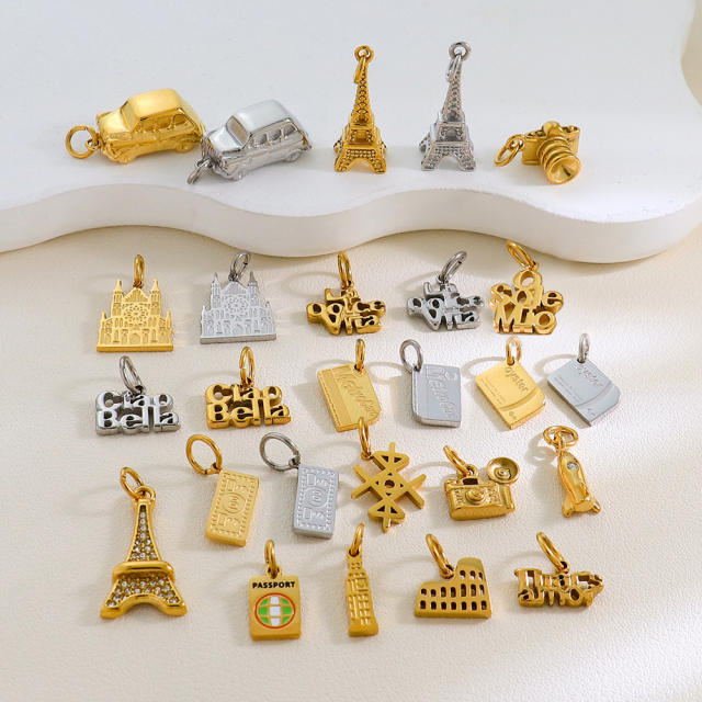 Creative Stainless Steel Gold-Plated European and American Fashion Paris Eiffel Tower Pendant Wholesale